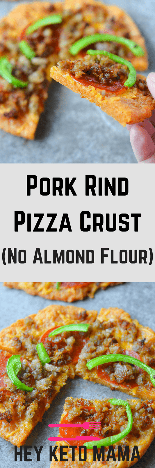 Better than Fat Head Pizza, this Low Carb Pizza fills you up at a fraction of the calories and carbs! The secret? Pork Rind Power! | heyketomama.com