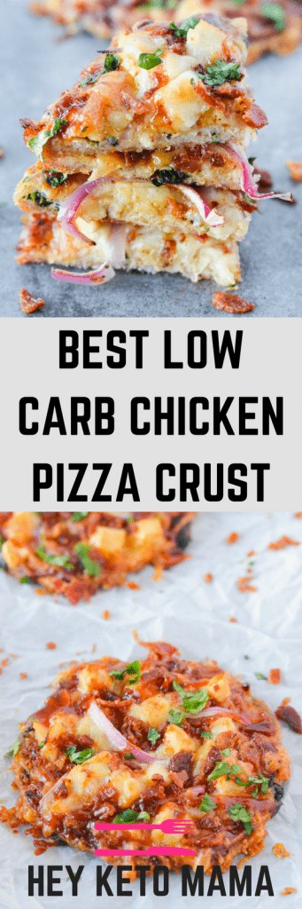 This amazing crust is simply made of ground chicken, Parmesan cheese, and spinach. That means it's loaded with protein, not carbs! | heyketomama.com