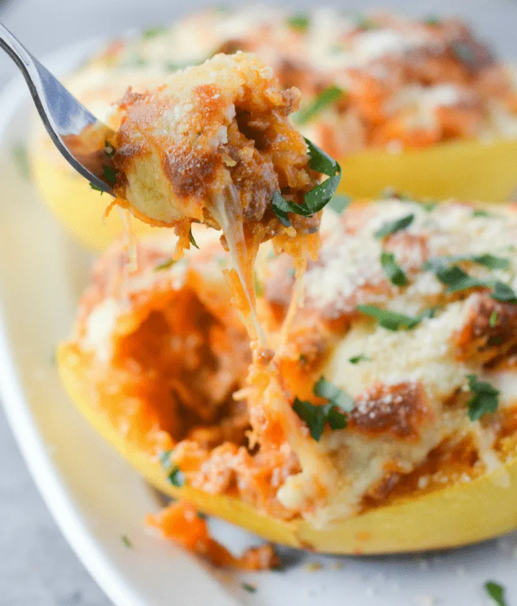 This Low Carb Lasagna Stuffed Spaghetti Squash brings one of my family's Italian favorites into the low carb world! | heyketomama.com