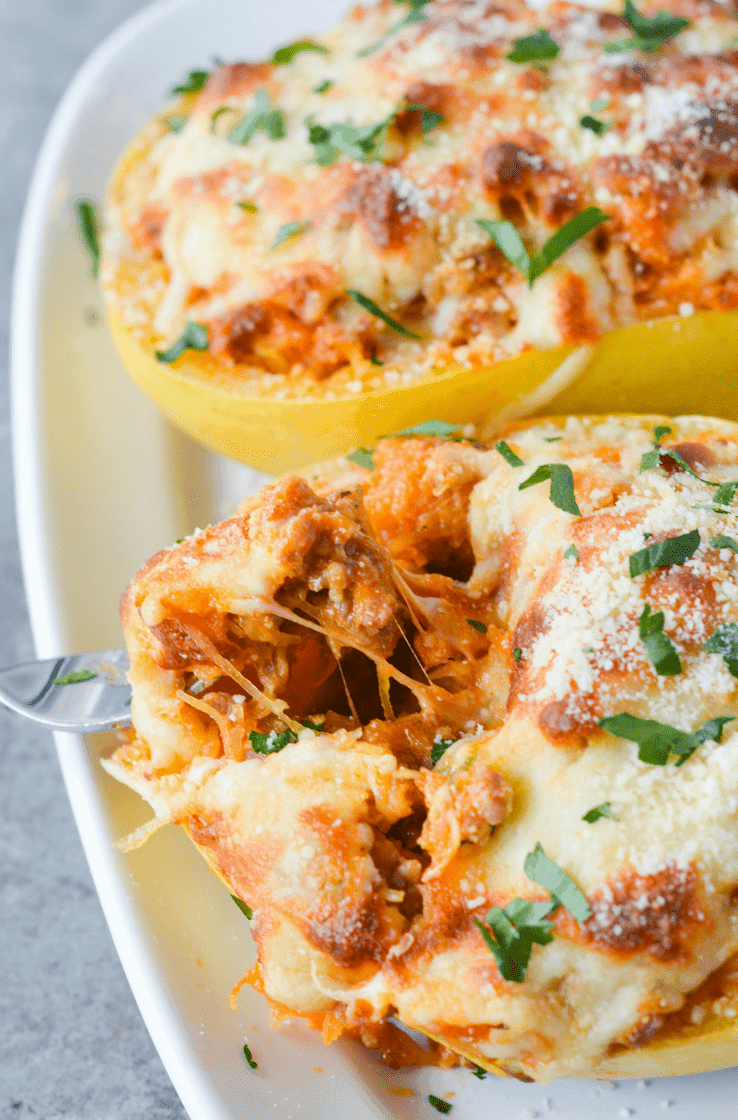 This Low Carb Lasagna Stuffed Spaghetti Squash brings one of my family's Italian favorites into the low carb world! | heyketomama.com