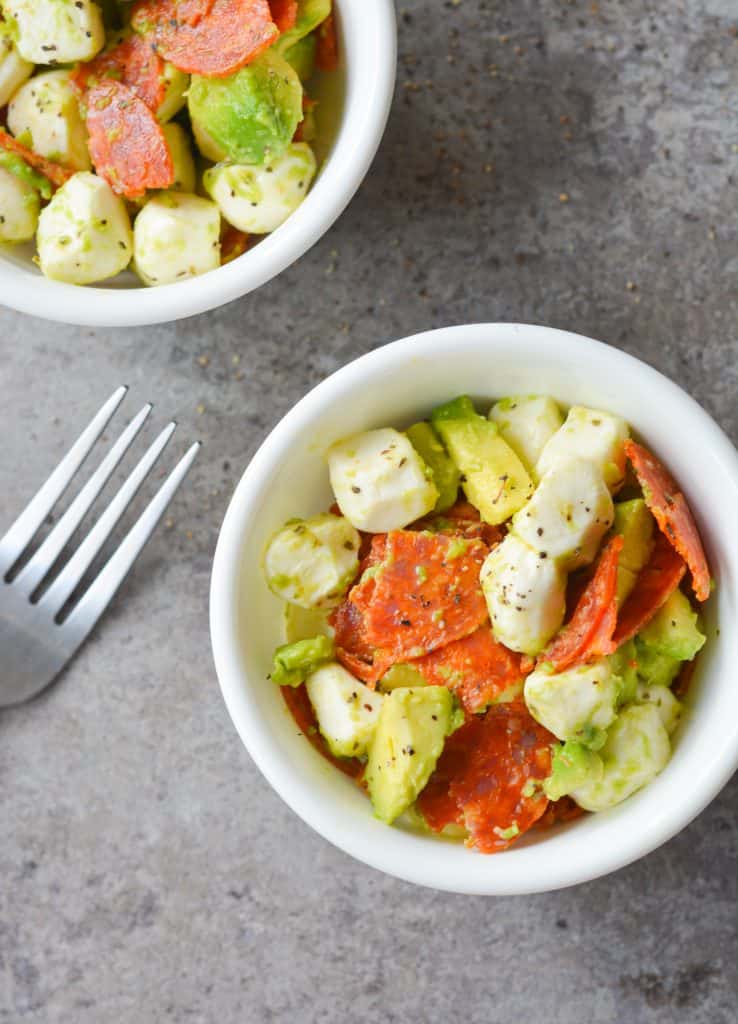 This Keto Avocado Pepperoni Salad is an easy, flavorful dish that takes just minutes to put together. It makes the perfect keto lunch! | heyketomama.com