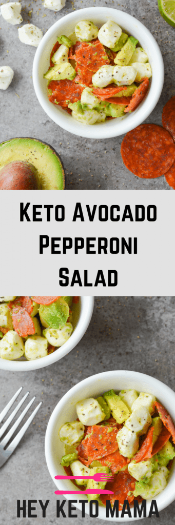 This Keto Avocado Pepperoni Salad is an easy, flavorful dish that takes just minutes to put together. It makes the perfect keto lunch! | heyketomama.com
