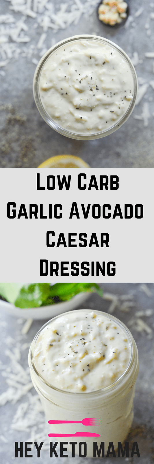 This Low Carb Garlic Avocado Caesar Dressing is a beautiful, quick, and easy way to dress any of your low carb salads! | heyketomama.com
