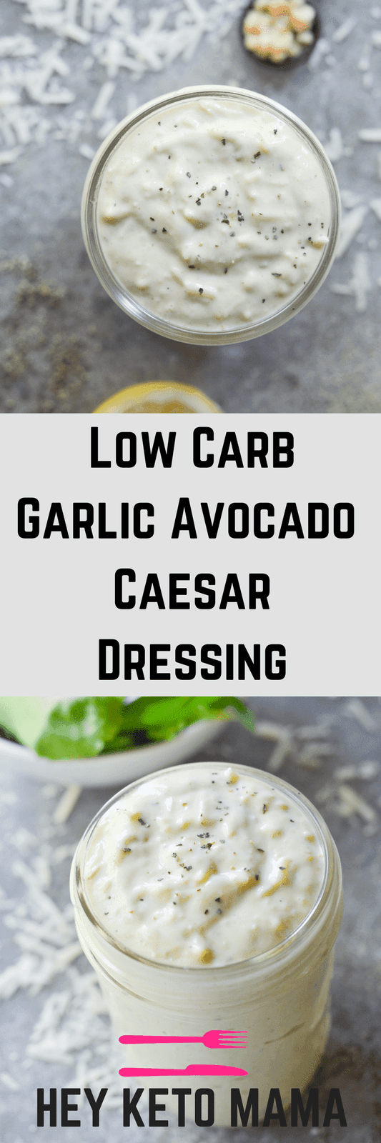 This Low Carb Garlic Avocado Caesar Dressing is a beautiful, quick, and easy way to dress any of your low carb salads! | heyketomama.com