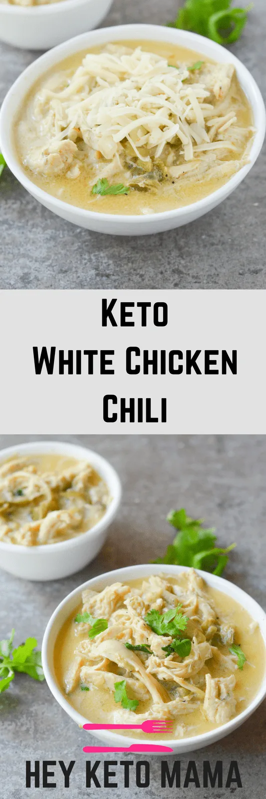 This Keto White Chicken Chili is an amazing comfort food for the changing seasons. It’s filling, tasty and can easily be a crockpot/freezer meal! | heyketomama.com