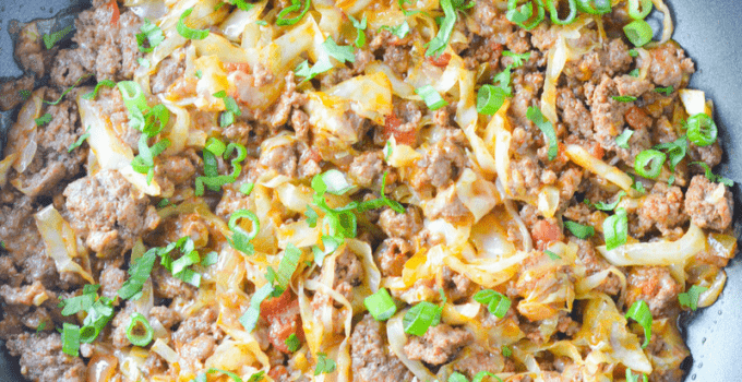 This Low Carb Taco Cabbage Skillet is an easy keto dinner with amazing taco flavor. The perfect one-pan meal for when you're low on time! | heyketomama.com