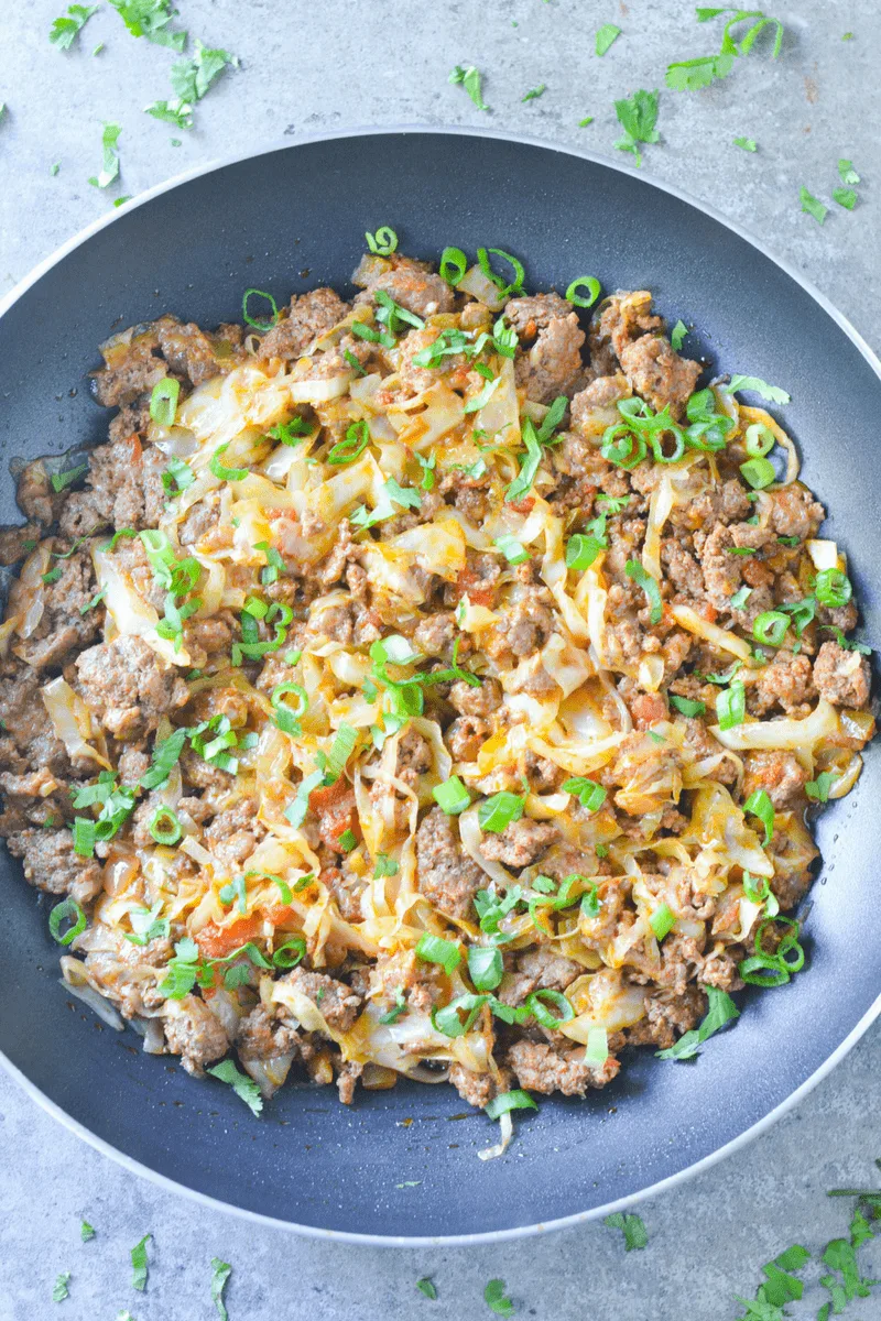 This Low Carb Taco Cabbage Skillet is an easy keto dinner with amazing taco flavor. The perfect one-pan meal for when you're low on time! | heyketomama.com