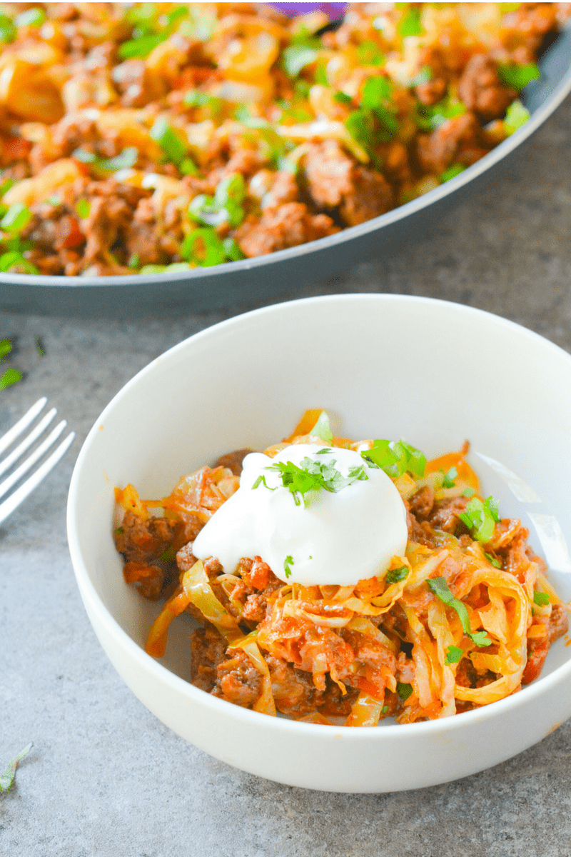 This Low Carb Taco Cabbage Skillet is an easy keto dinner with amazing taco flavor. The perfect one-pan meal for when you're low on time! | heyketomama.com