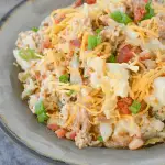 This loaded keto cauliflower bowl is a rich and flavorful, filling meal that will remind you of a baked potato!