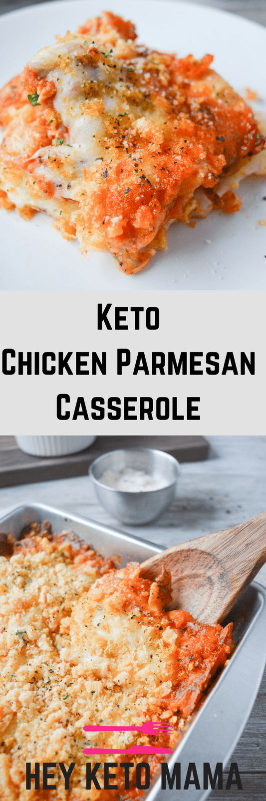 This Keto Chicken Parmesan Casserole is a super easy dinner recipe that's bursting with savory, flavorful, cheesy, tomatoey flavor! Your whole family will love it, and you'll love how simple it is to put together!