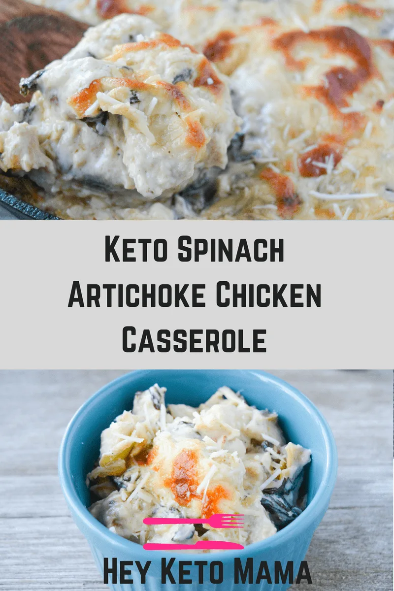 This Keto Spinach Artichoke Chicken Casserole is a rich and delightful meal your whole family will LOVE! This low carb recipe is a nice elevation of a classic appetizer. | heyketomama.com