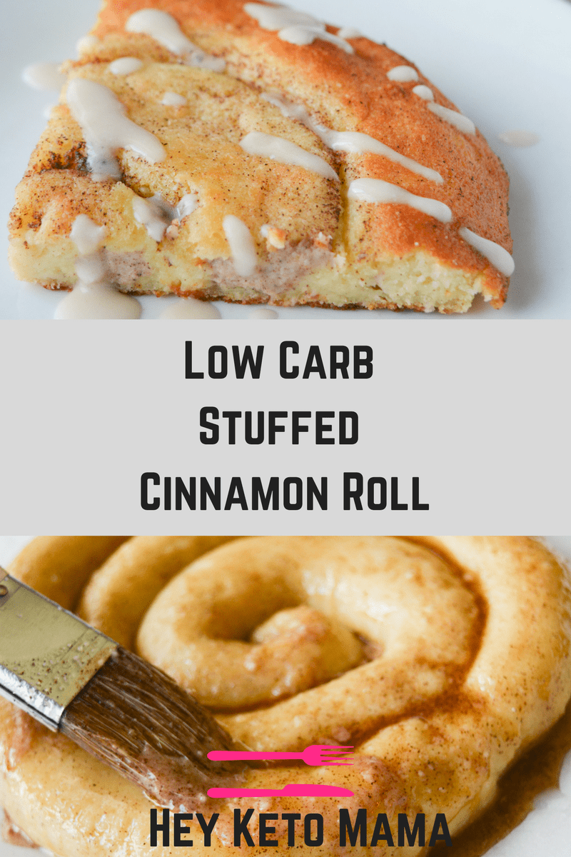 This Low Carb Stuffed Cinnamon Roll is an amazing treat that's very easy to make. It starts with the magical fathead dough base, and adds lots of yummy goodness! | heyketomama.com