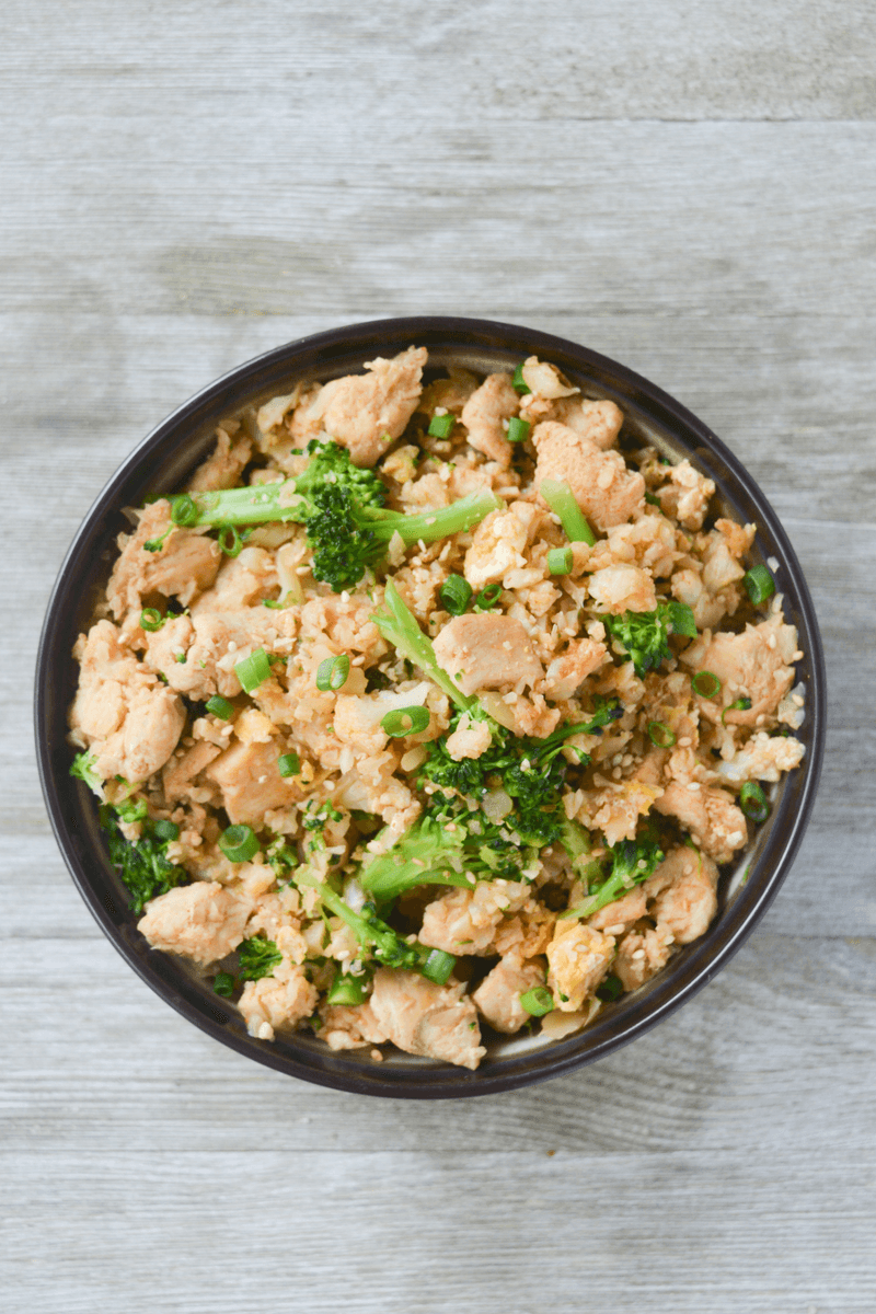 Keto Cauliflower Chicken fried rice in bowl