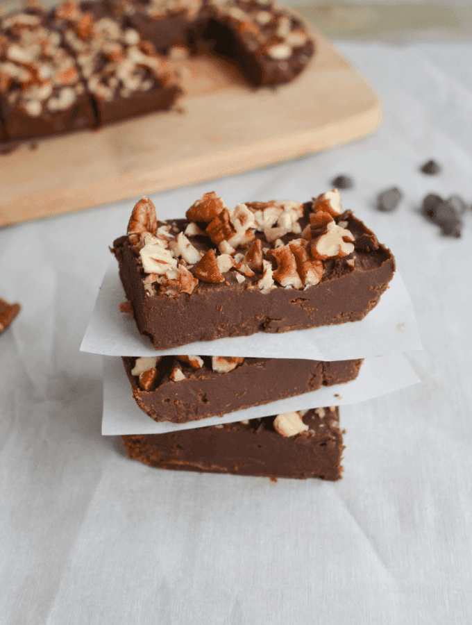 This is the BEST keto chocolate fudge. I say that because not only is it delicious and made of simple ingredients, it also doesn't melt in your hands! It's perfect for bringing to any Holiday Party. | heyketomama.com