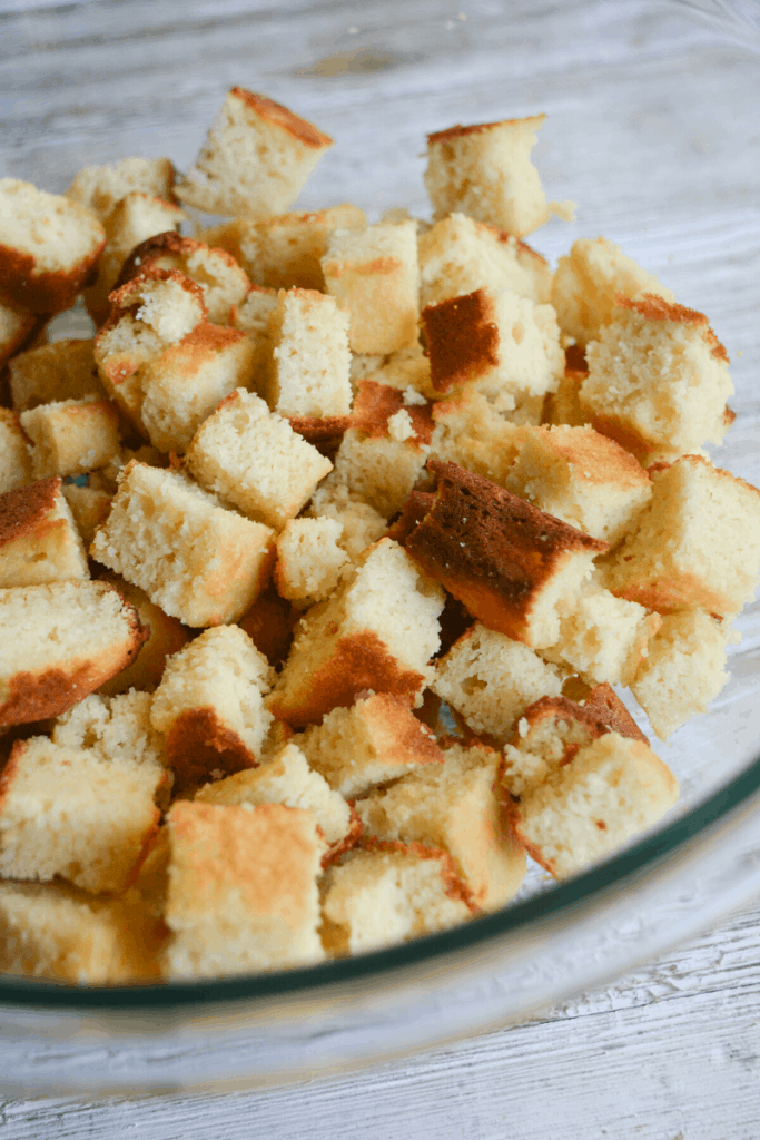 bowl of cubed keto cornbread