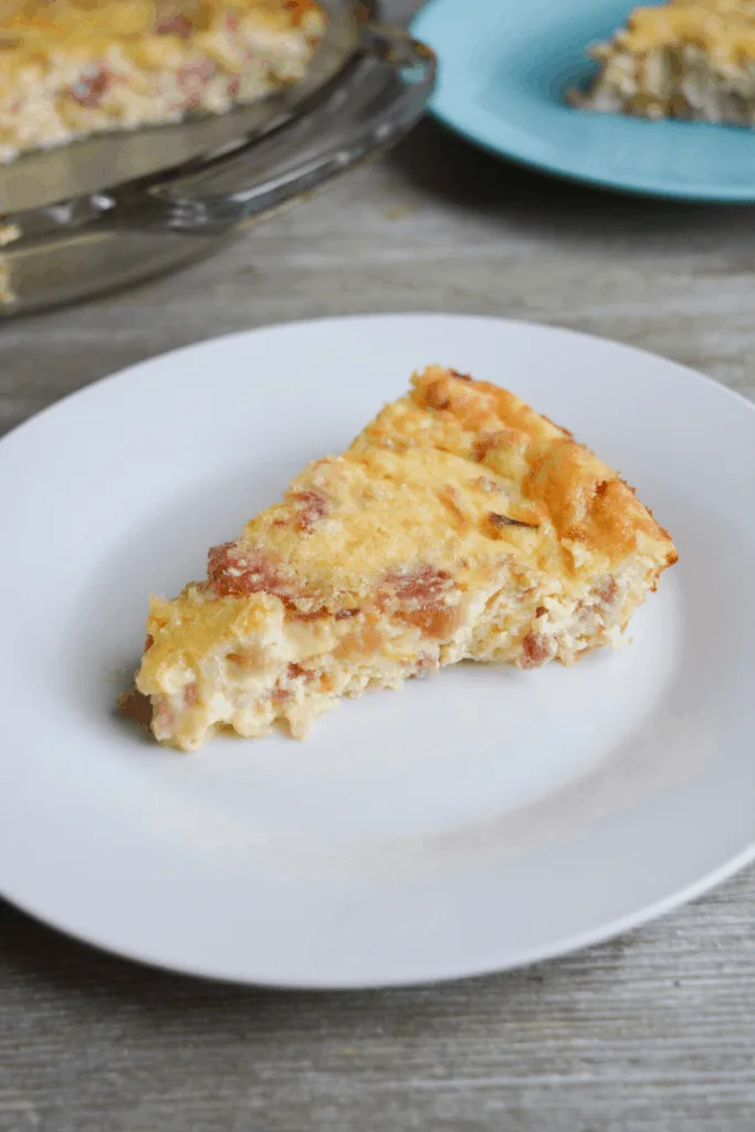 slice of quiche on white plate