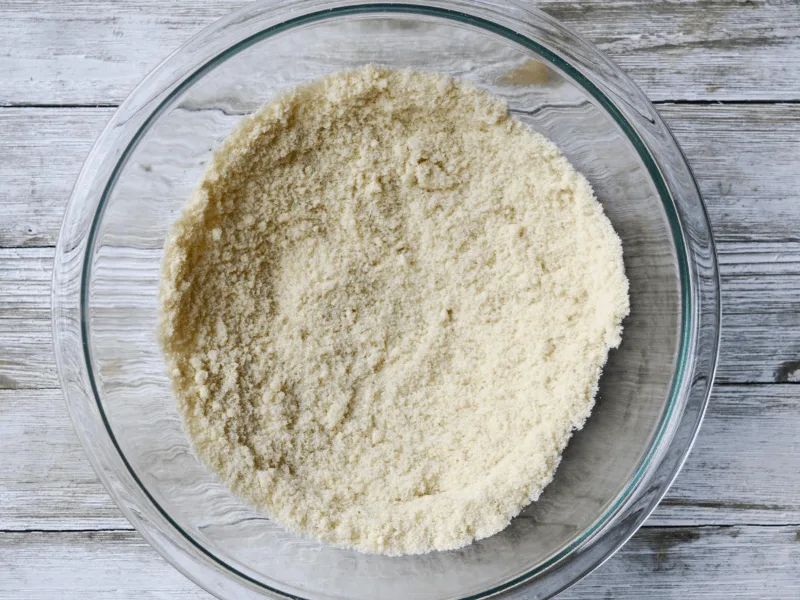 mixing bowl with almond flour and baking powder in it