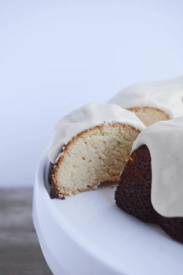 portion of lemon pound cake with slice taken out