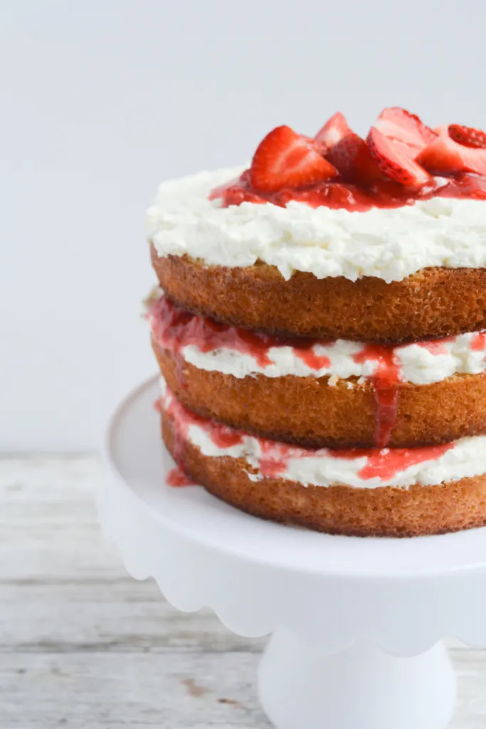 closeup of keto strawberry shortcake cake