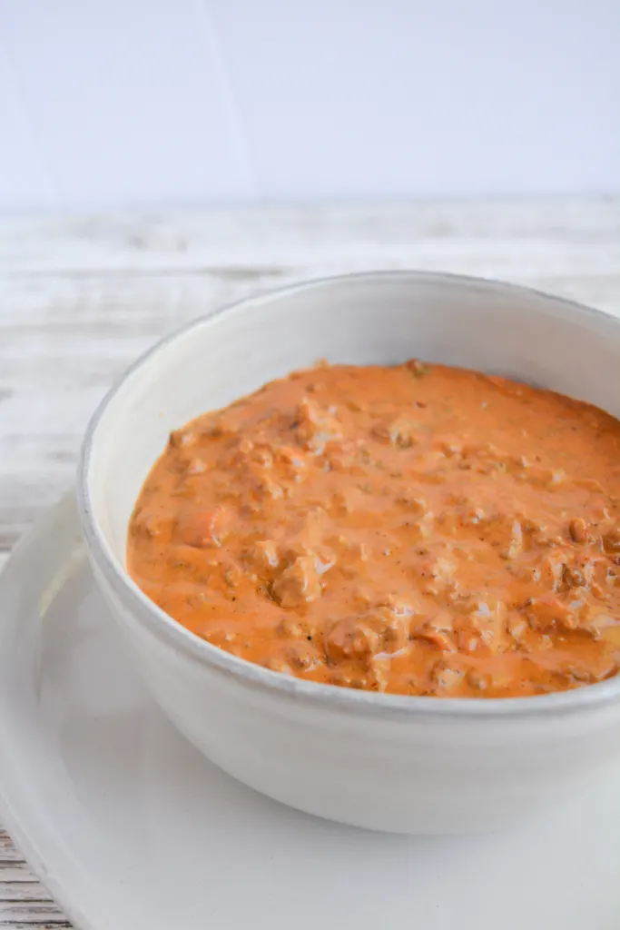 close up on bowl of low carb chili cheese dip