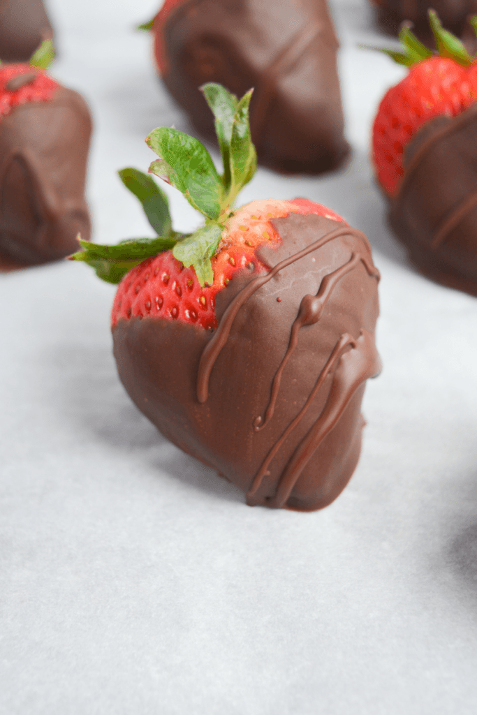 close up of keto chocolate covered strawberry