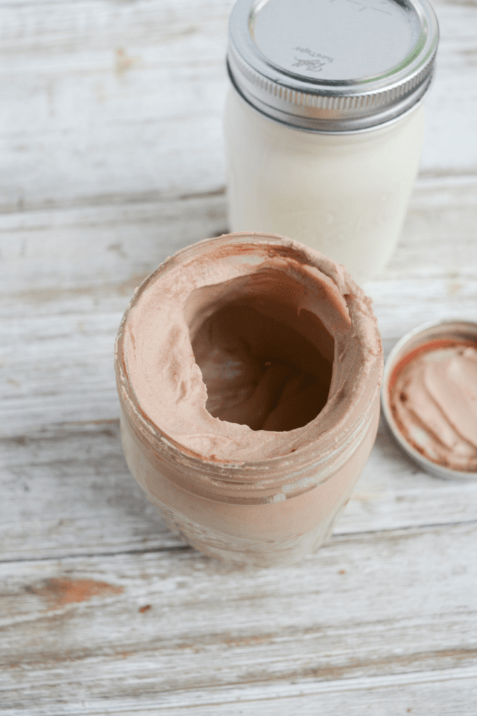 the creamy inside of the chocolate low carb mason jar ice cream