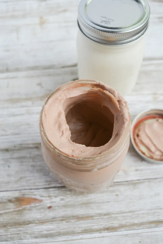 the creamy inside of the chocolate low carb mason jar ice cream