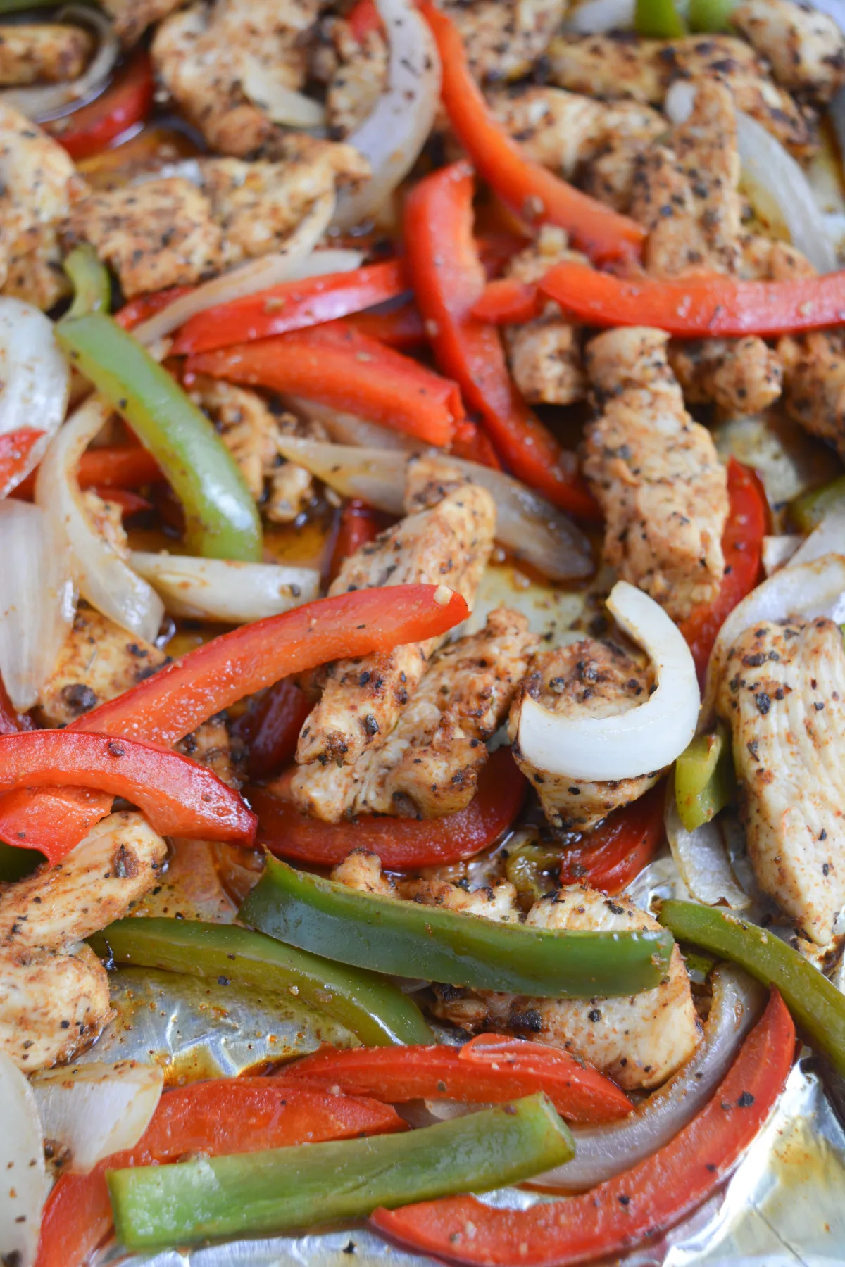 cooked sheet pan fajitas.